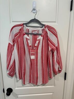 Velvet Red and White Striped Peasant Tunic